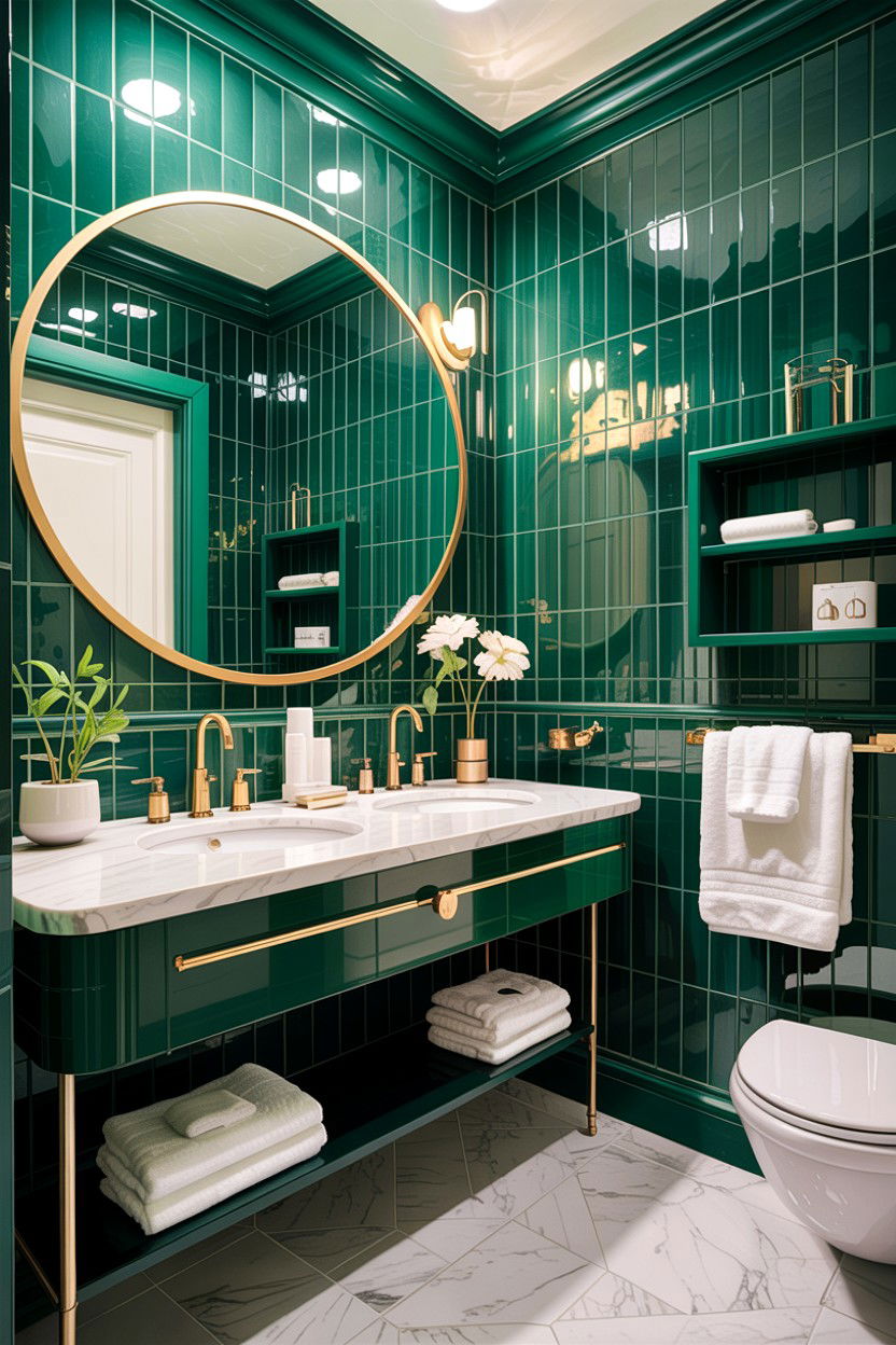Emerald green bathroom walls - 30 jewel tone bathroom ideas
