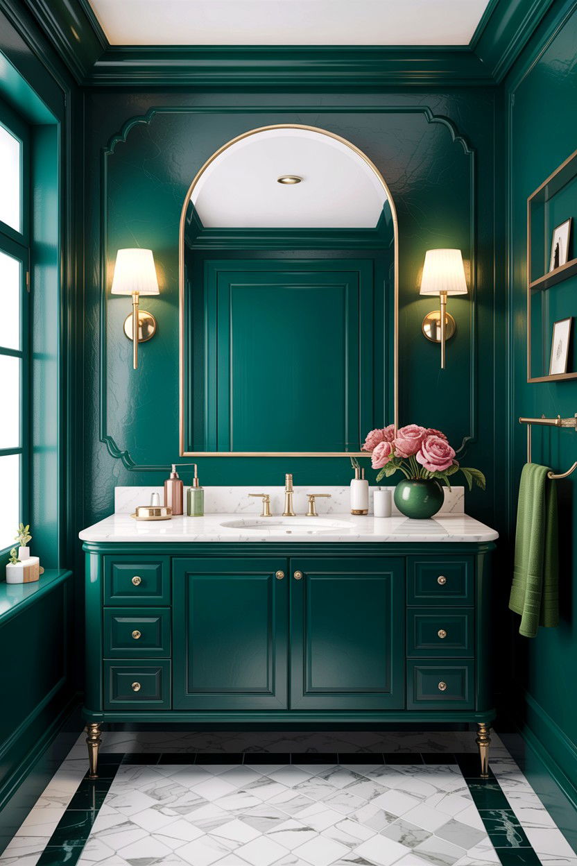 Emerald green bathroom walls - 30 Hollywood regency bathroom ideas