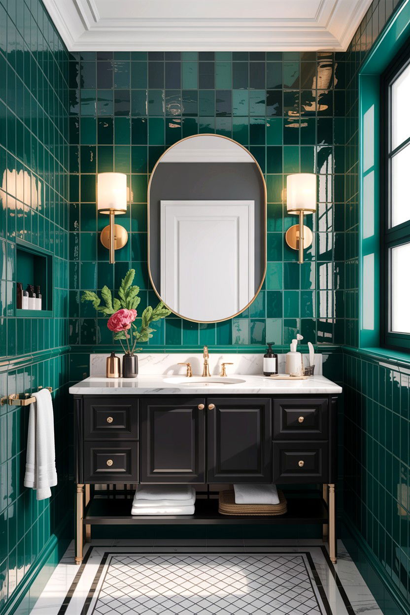 Emerald green bathroom - 30 bathroom accent wall ideas