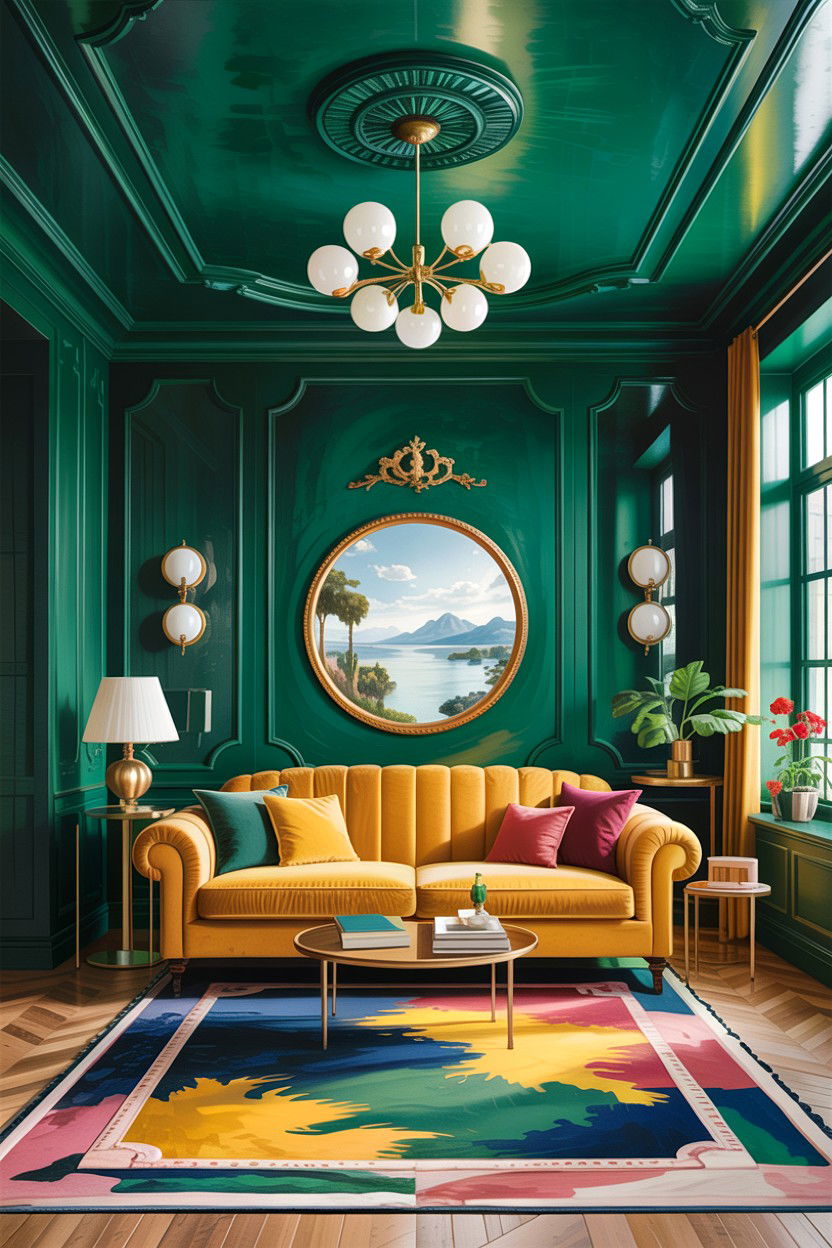 Emerald green ceiling - 30 living room dark ceiling ideas
