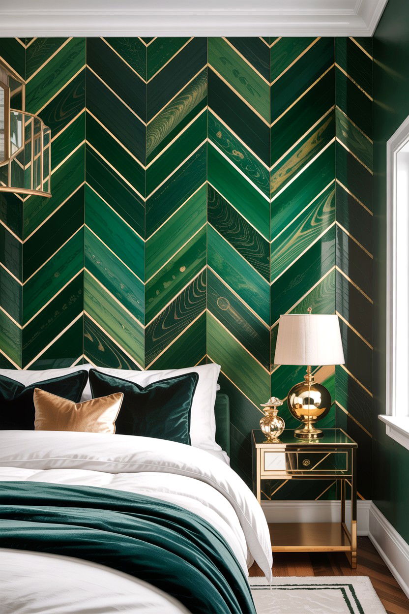 Emerald green chevron wood wall - 30 bedroom chevron wall ideas