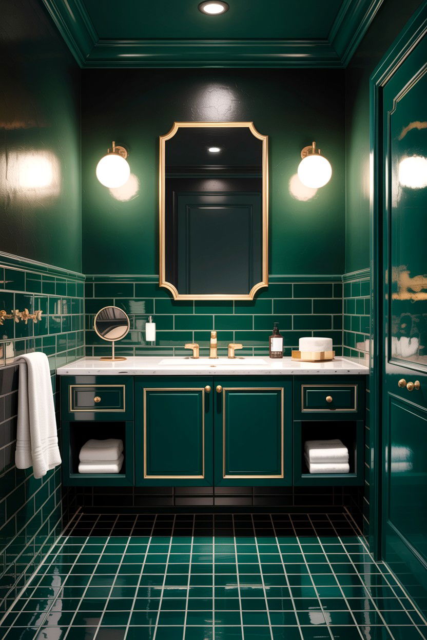 Emerald green grout dark bathroom - 30 colored grout bathroom ideas