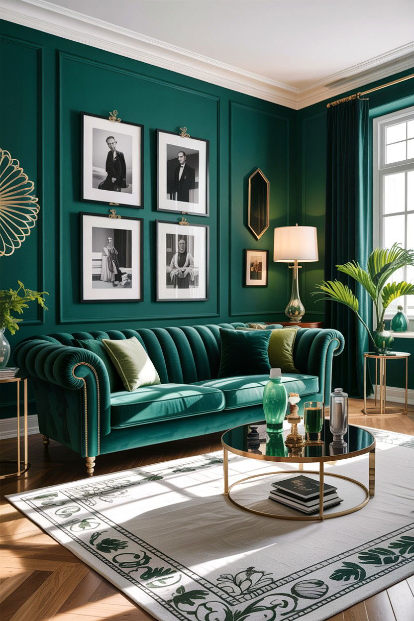 Emerald green living room - 30 cool toned living room ideas