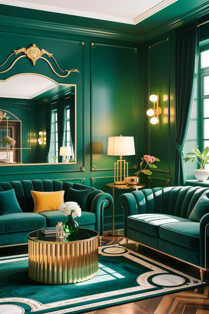Emerald green living room - 30 Hollywood regency living room ideas