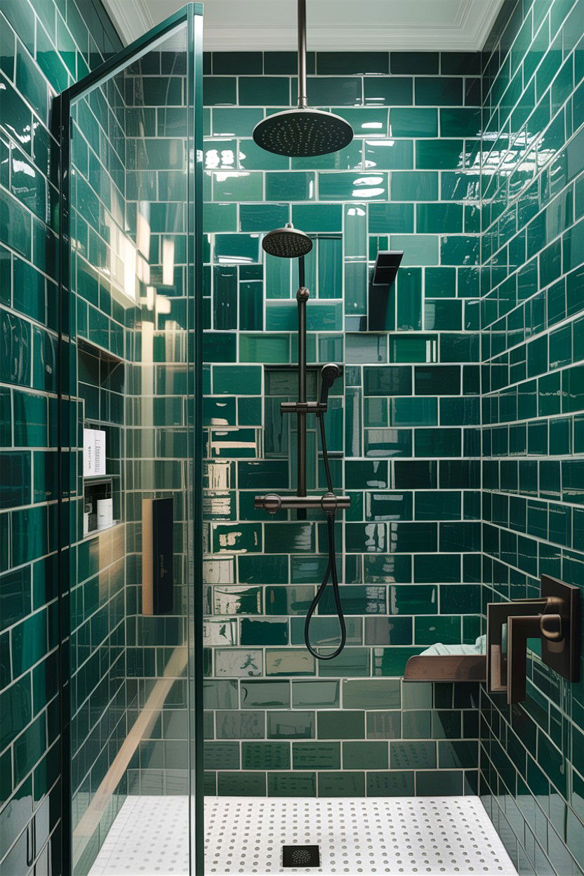 Emerald green tile - 30 green bathroom design ideas