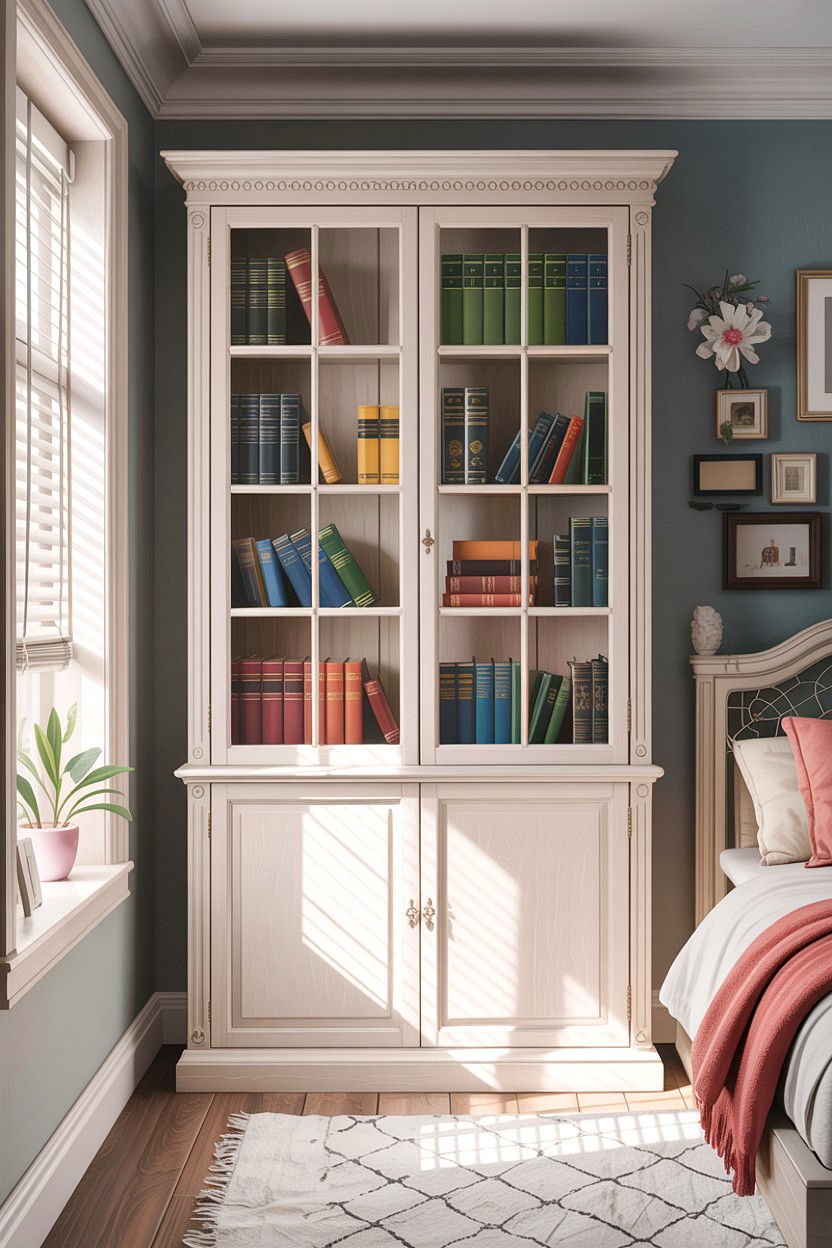 Enclosed Bookshelf - 30 dust-free bedroom ideas