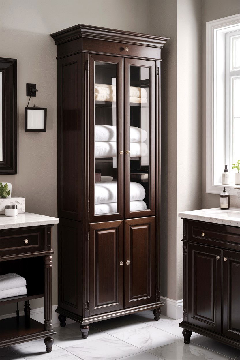 Espresso bathroom linen cabinet - 30 chocolate brown bathroom ideas