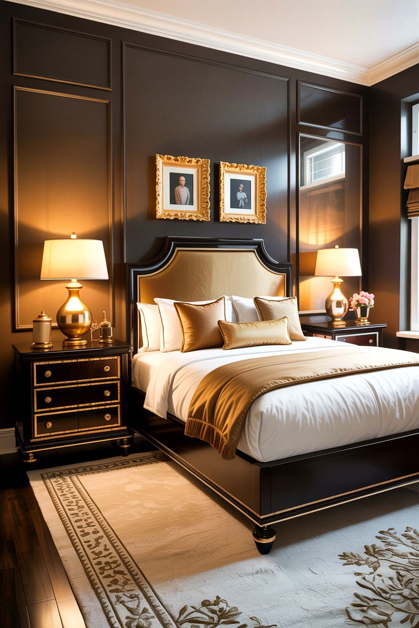 Espresso bedroom with gold accents - 30 espresso bedroom ideas