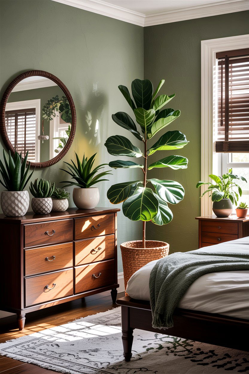 Espresso bedroom with green plants - 30 espresso bedroom ideas
