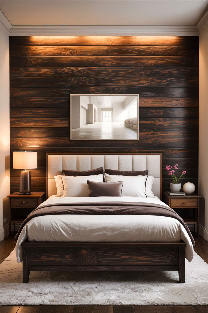 Espresso wood accent wall - 30 espresso bedroom ideas