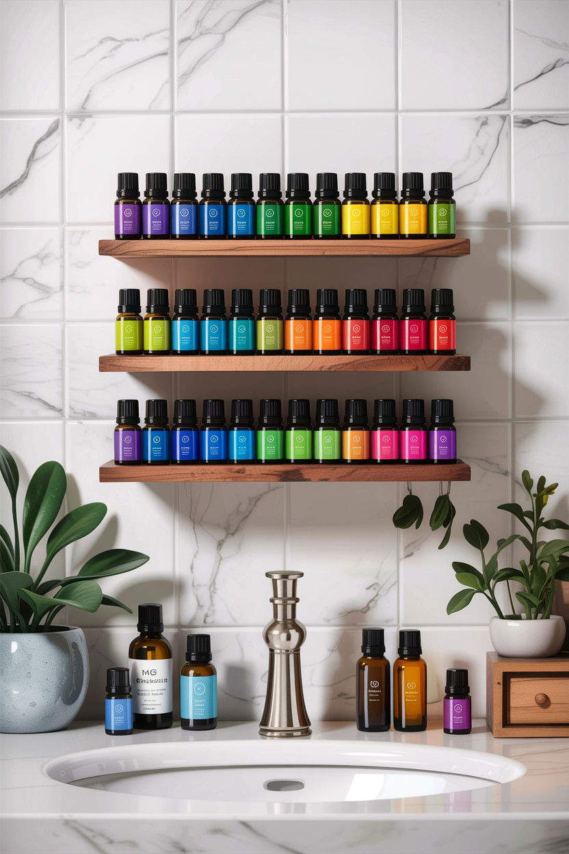 Essential Oil Storage Shelf - 30 bathroom aromatherapy ideas