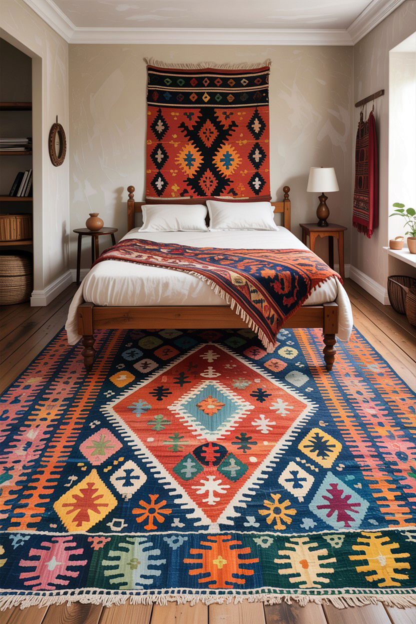Ethnic rug floor - 30 Indian bedroom ideas
