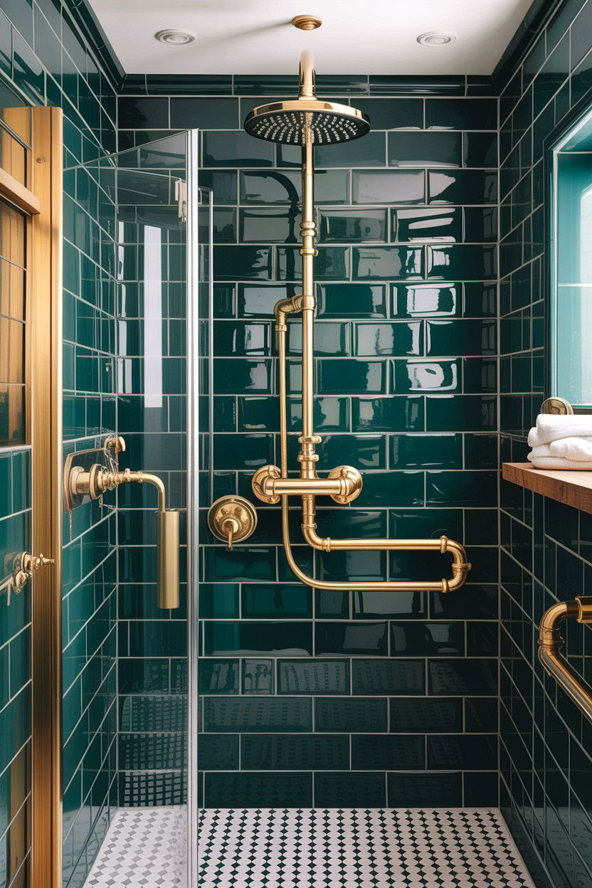 Exposed Brass Pipe Shower - 30 industrial bathroom ideas