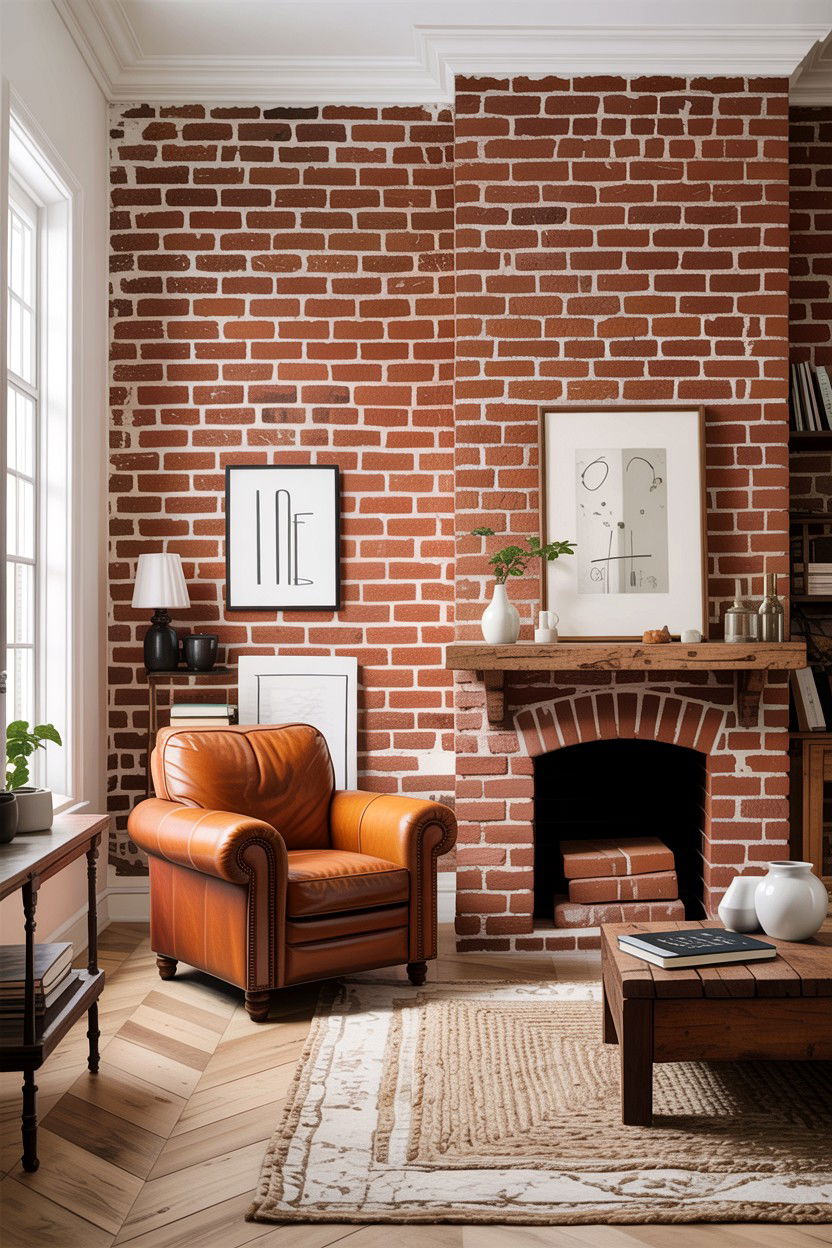 Exposed Brick - 30 rustic white living room ideas