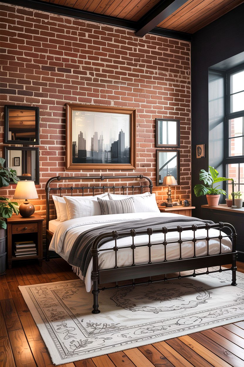 Exposed Brick Industrial Bedroom - 30 handcrafted bedroom ideas
