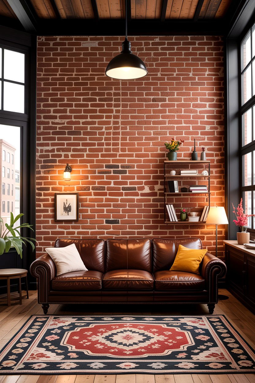 Exposed Brick Wall - 30 boutique hotel living room ideas