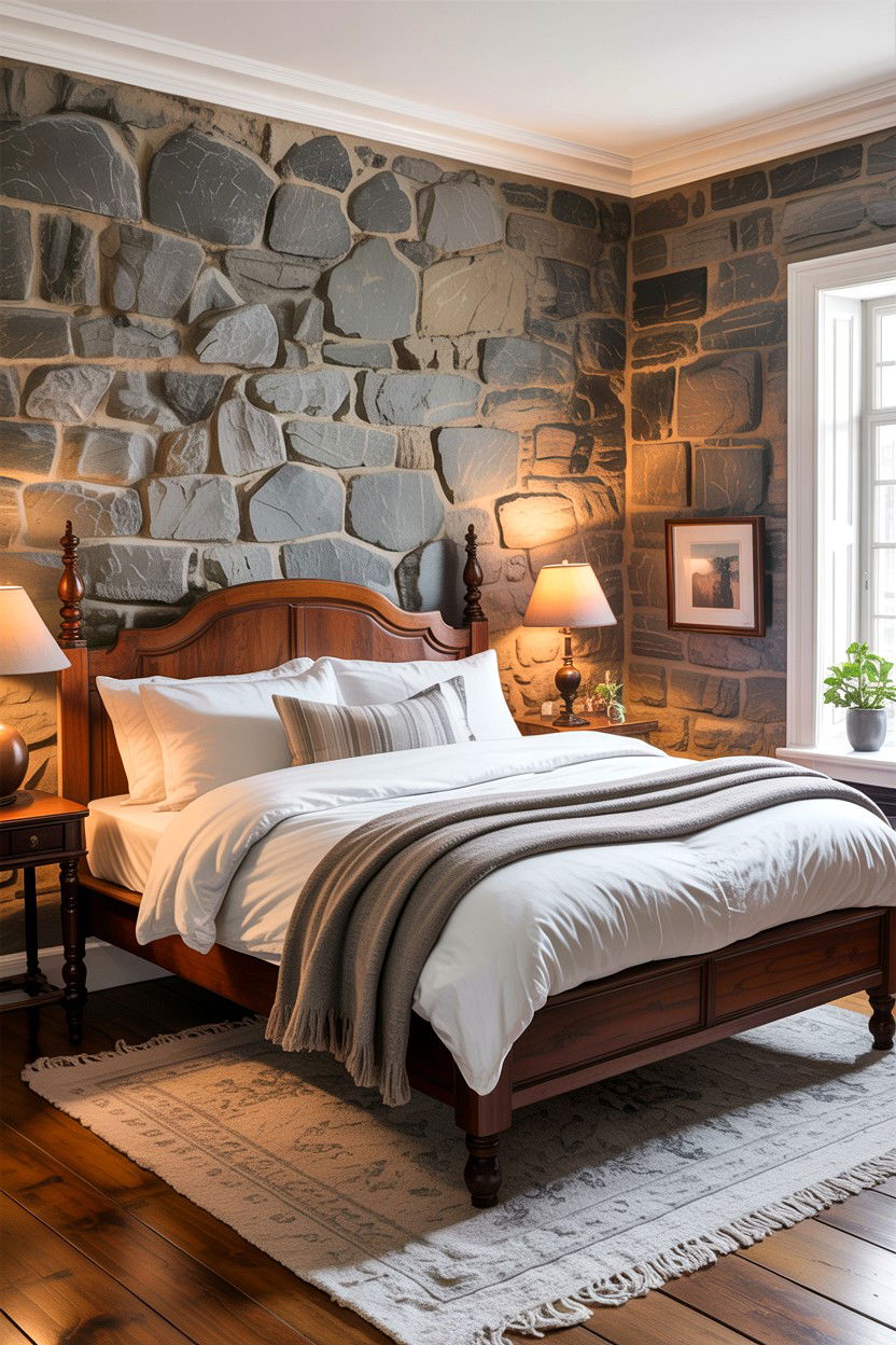 Exposed Stone Wall Bedroom - 30 rustic grey bedroom ideas