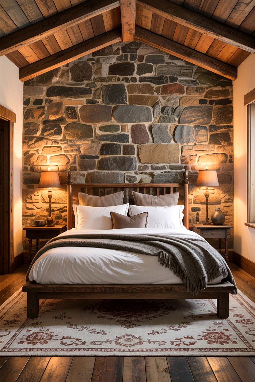 Exposed Stone Wall Bedroom - 30 country house bedroom ideas