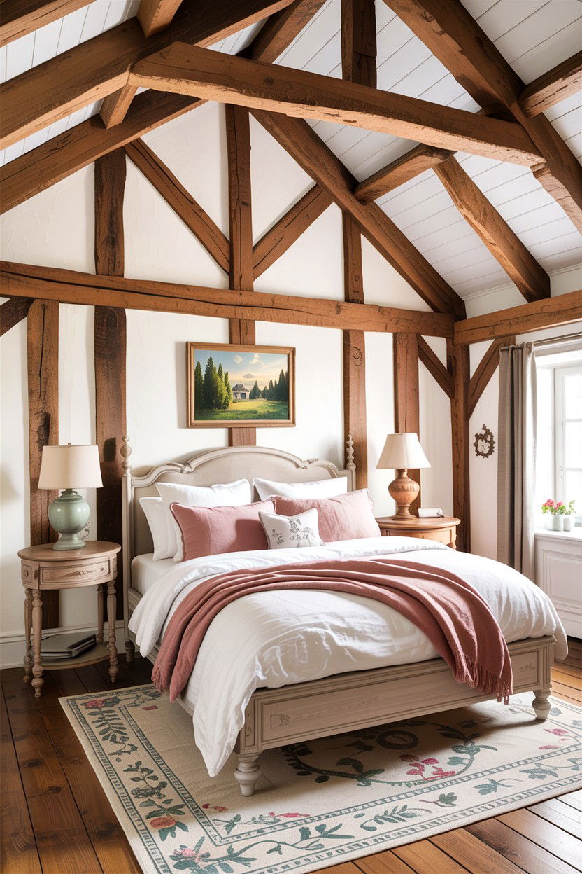Exposed Wood Beams - 30 French country bedroom ideas