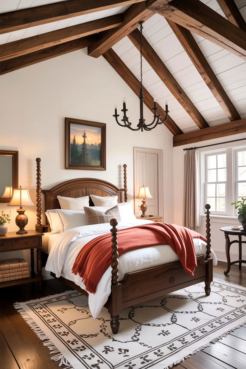 Exposed Wood Beams - 30 cottage bedroom ideas