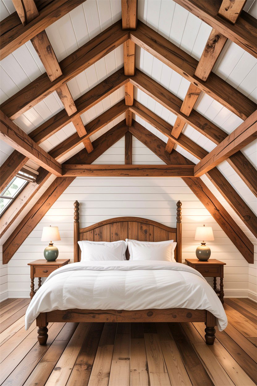 Exposed Wood Rafters - 30 rustic white bedroom ideas