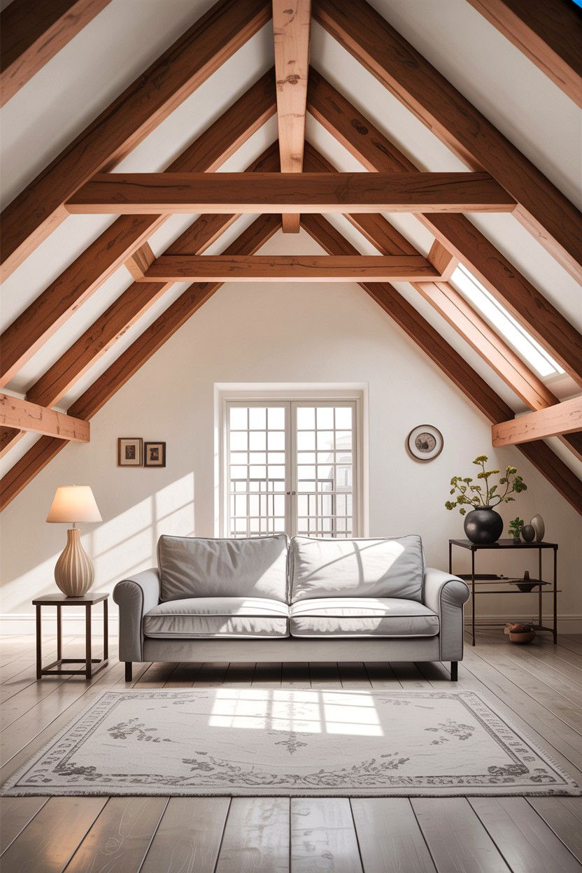 Exposed beam attic room - 30 attic living room ideas