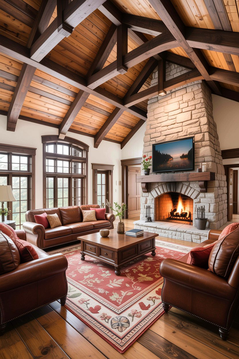 Exposed beam living room - 30 forest living room ideas