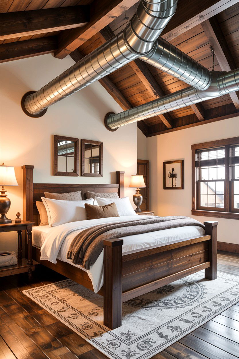 Exposed beams bedroom - 30 exposed ductwork bedroom ideas