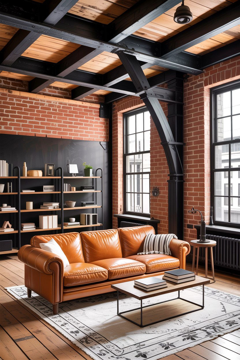 Exposed black joists - 30 living room dark ceiling ideas