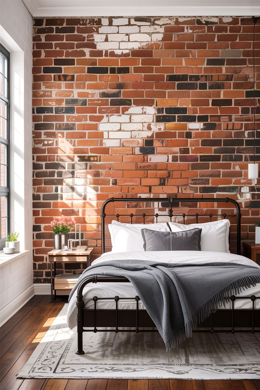 Exposed brick bedroom wall - 30 bedroom textured walls
