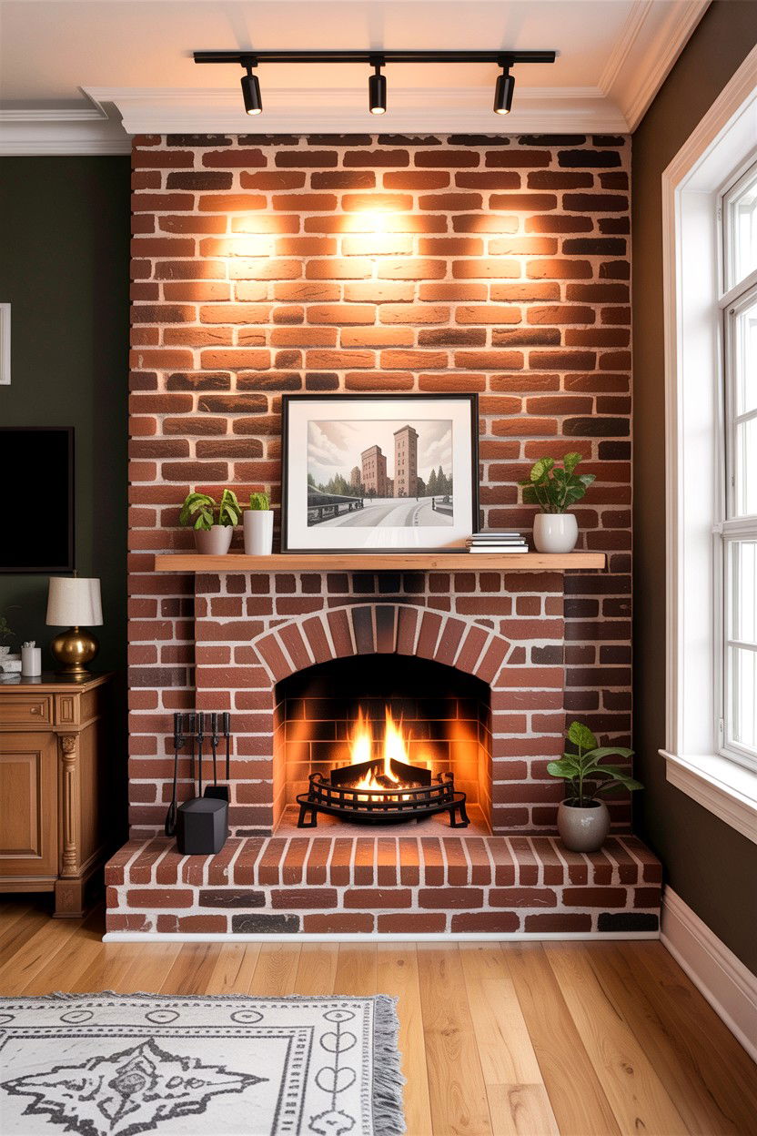 Exposed brick fireplace wall - 30 living room fireplace brick ideas