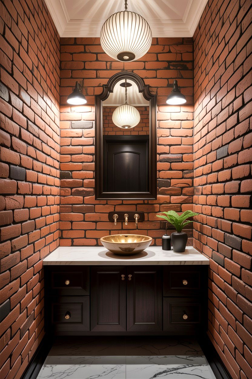 Exposed brick powder room - 30 exposed brick bathroom ideas