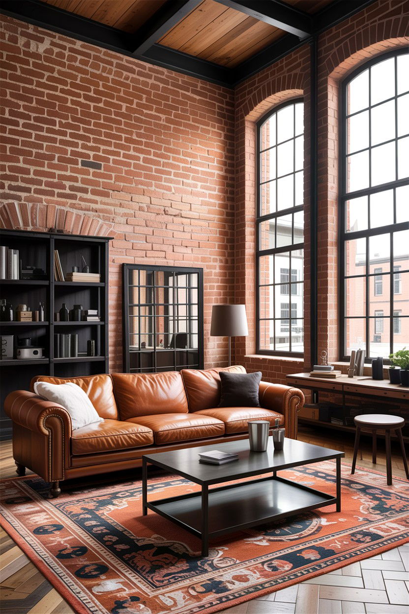 Exposed brick wall living room - 30 industrial living room ideas