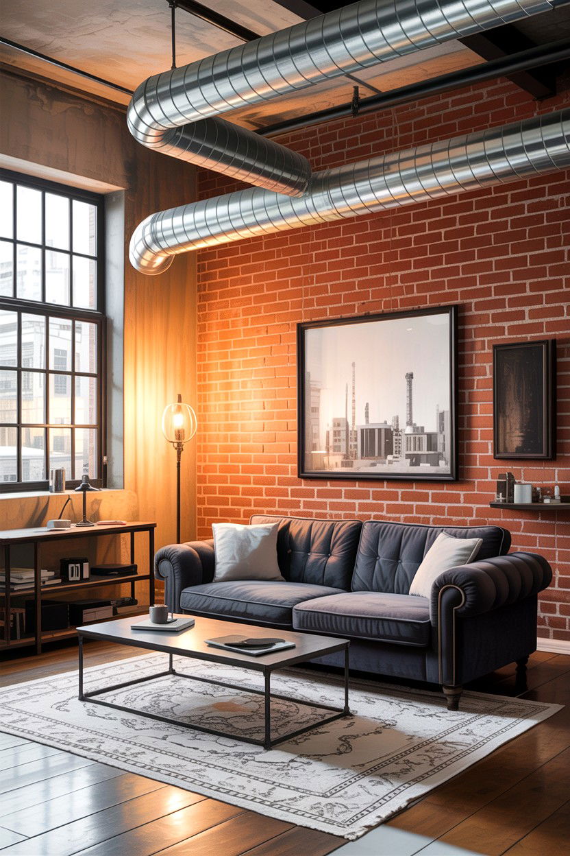 Exposed pipes brick walls - 30 exposed ductwork living room ideas