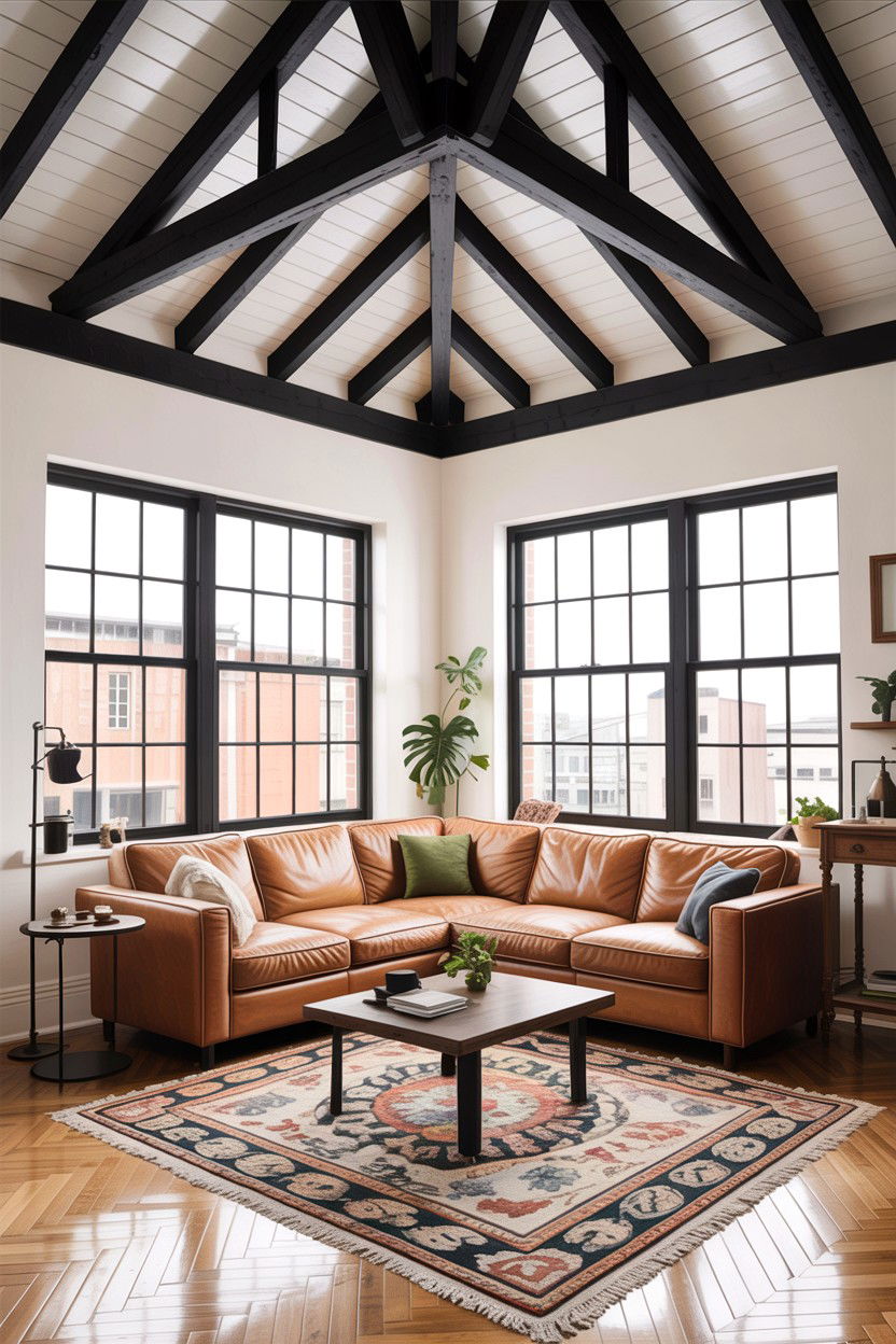 Exposed rafter living room - 30 living room fifth wall ideas