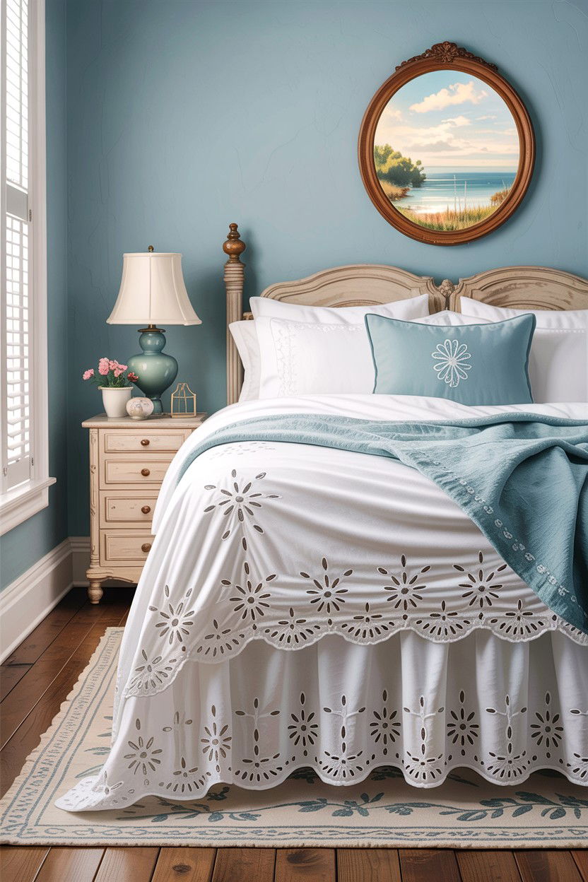 Eyelet Embroidery Bed Skirt - 30 bedroom bed skirts