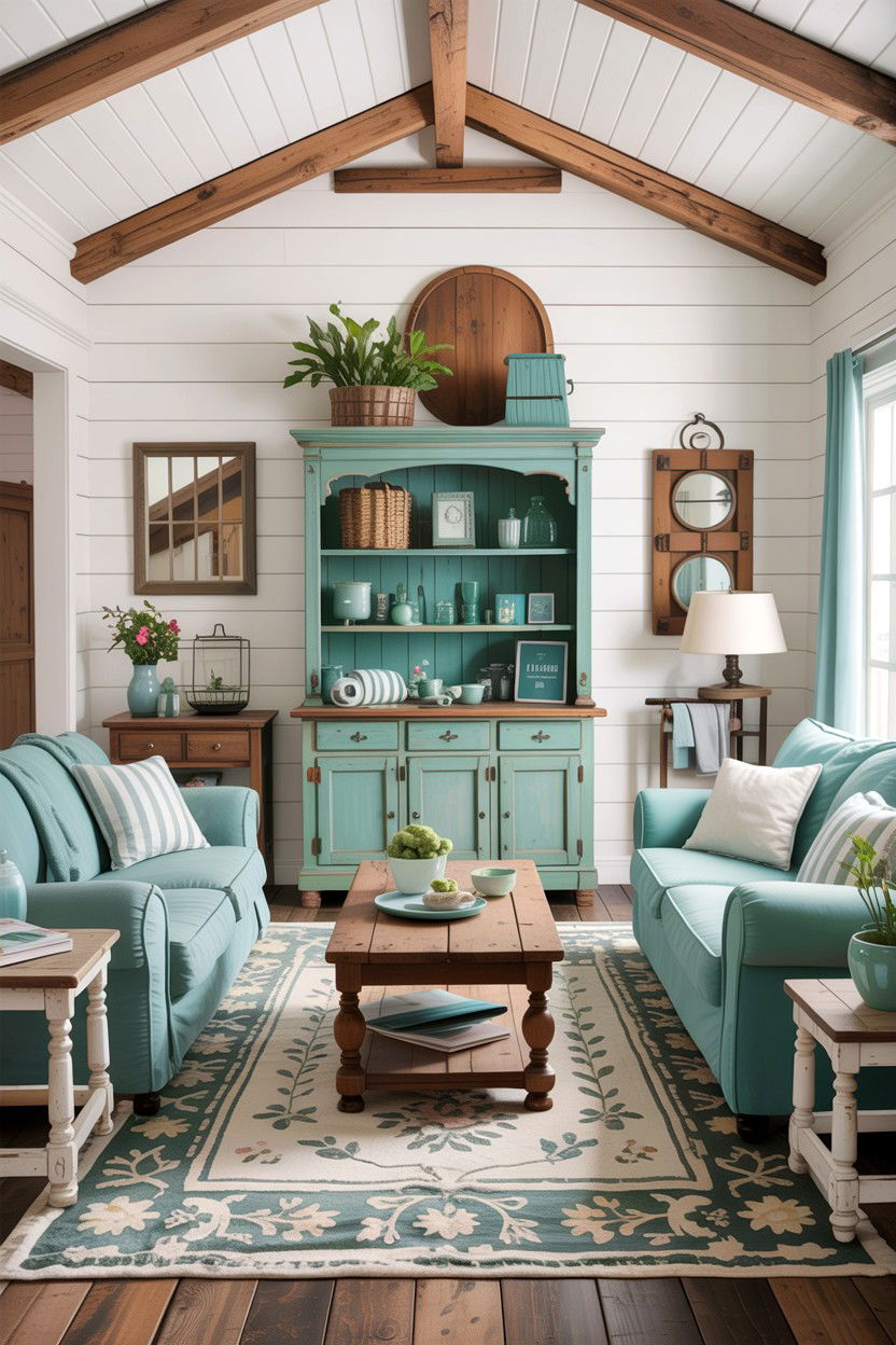 Farmhouse Aqua Living Room - 30 aqua living room ideas