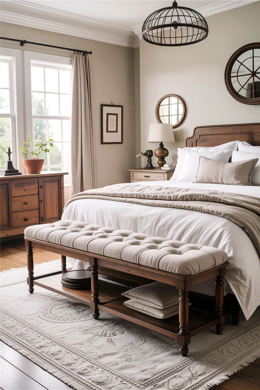 Farmhouse Bed Bench - 30 farmhouse bedroom ideas