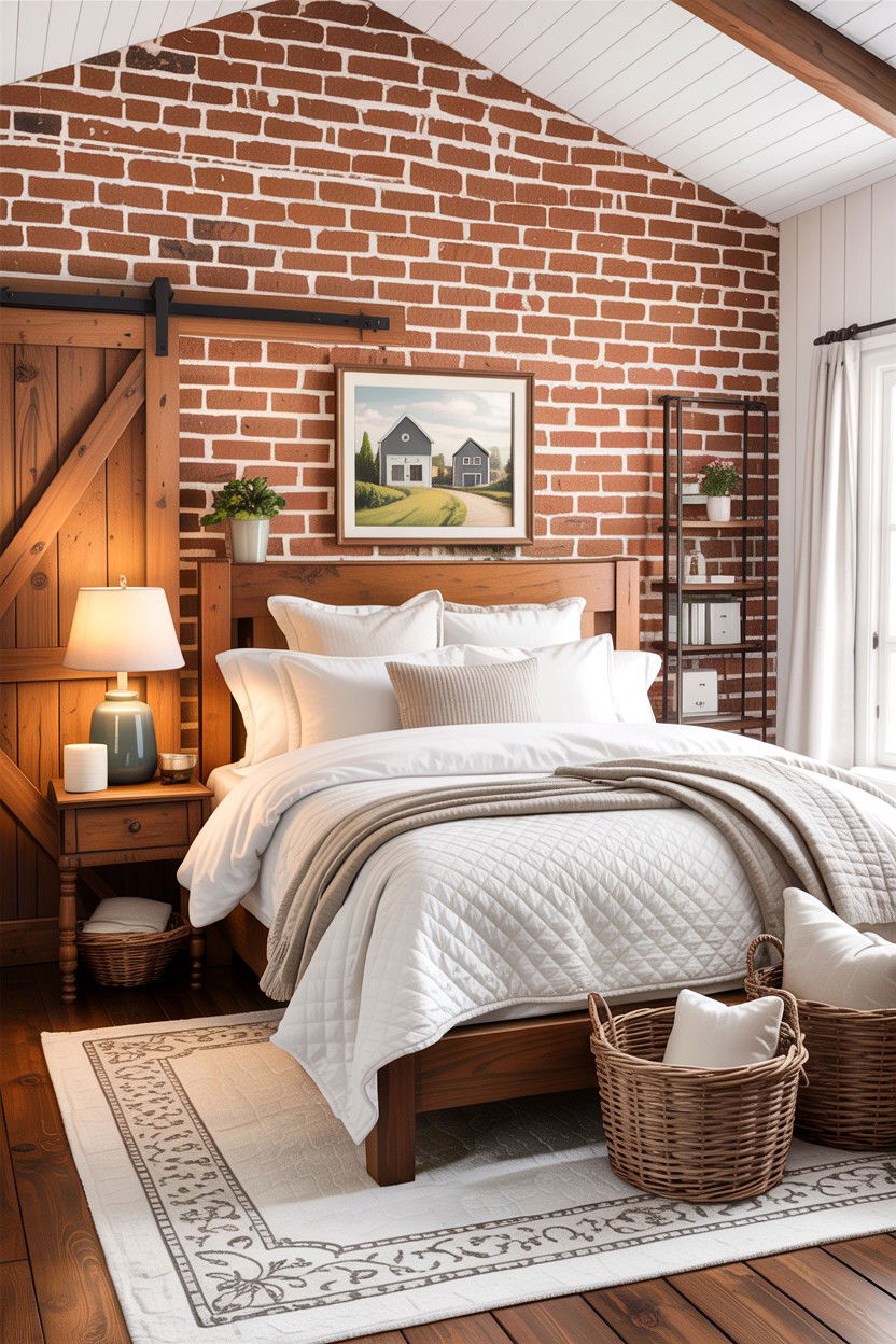 Farmhouse Brick Bedroom - 30 exposed brick bedroom ideas