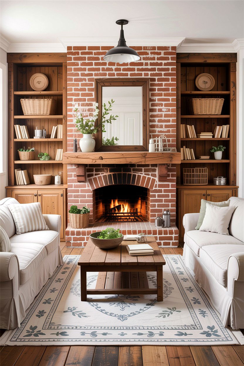 Farmhouse Brick Living Room - 30 exposed brick living room ideas