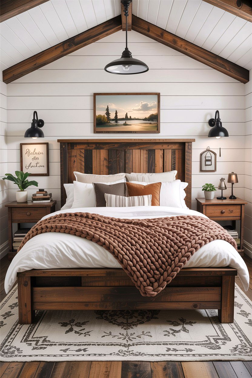 Farmhouse Brown Bedroom - 30 warm brown bedroom ideas