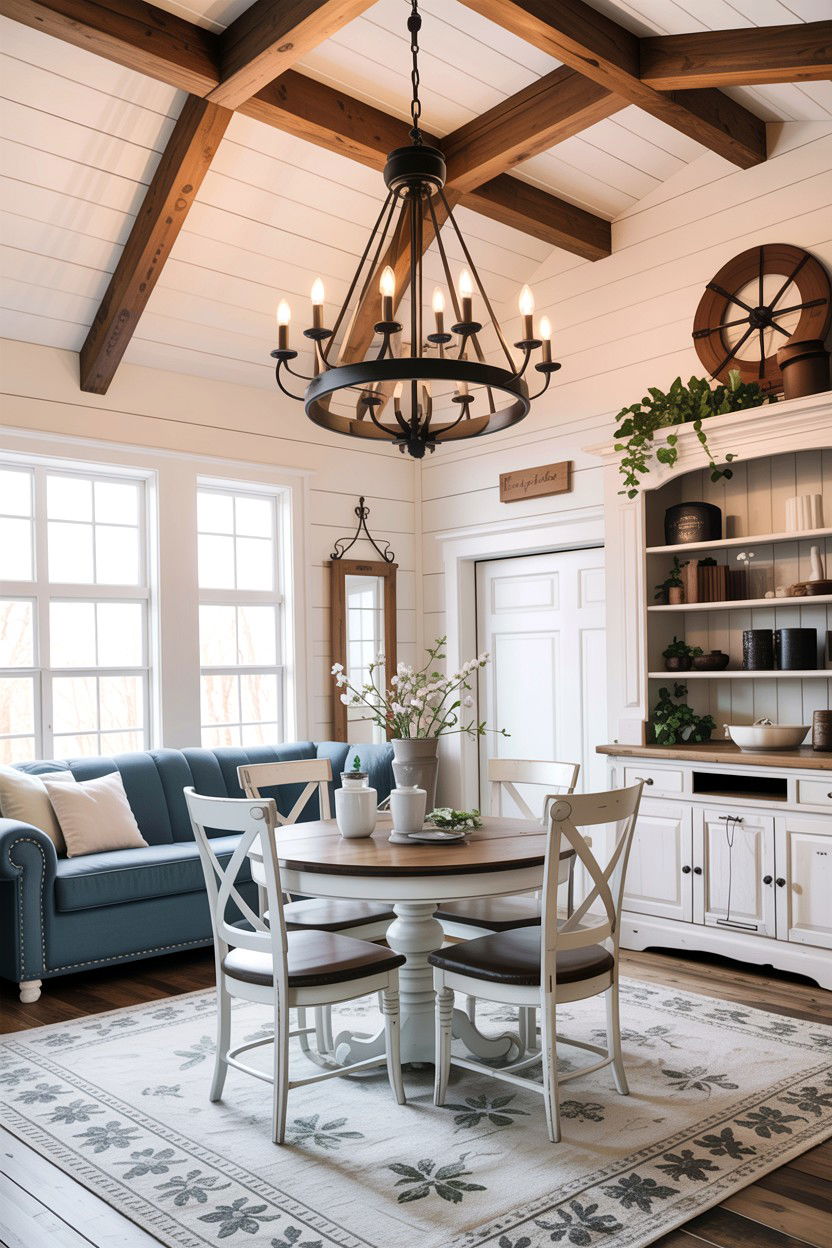 Farmhouse Chandelier - 30 rustic white living room ideas