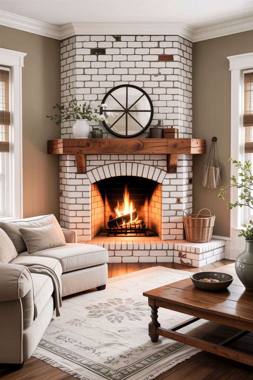 Farmhouse Corner Fireplace - 30 living room corner fireplace ideas