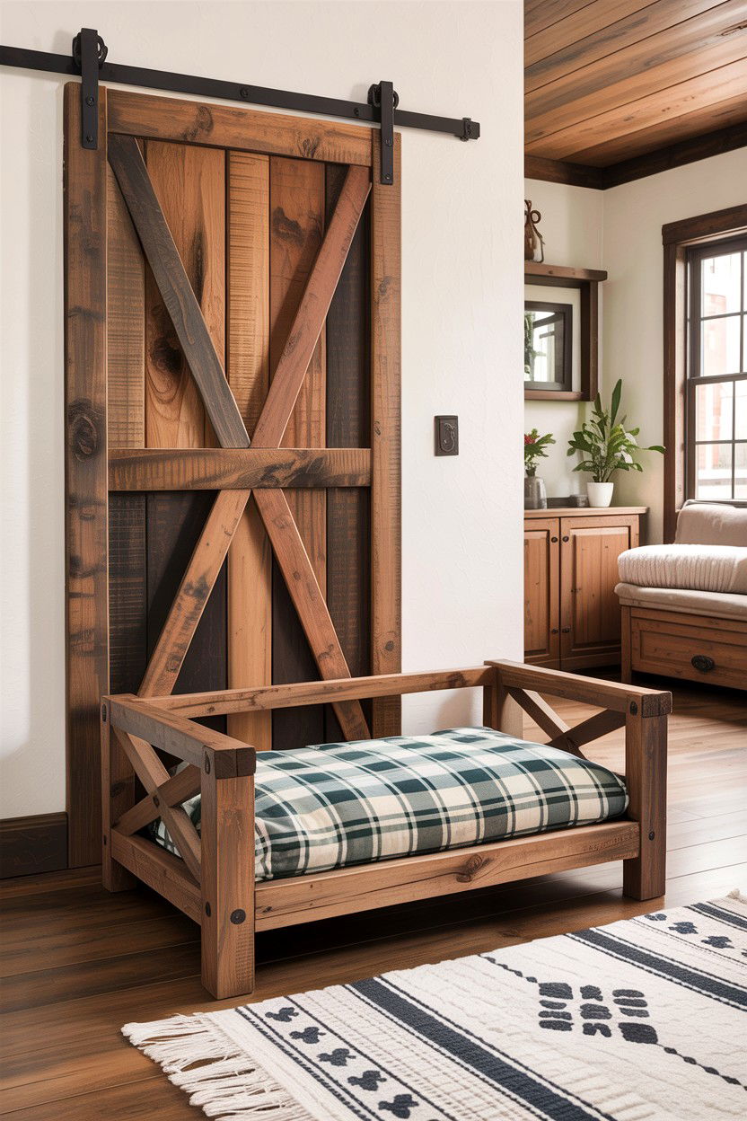 Farmhouse Dog Bed With Rustic Wood - 30 dog bed bedroom ideas