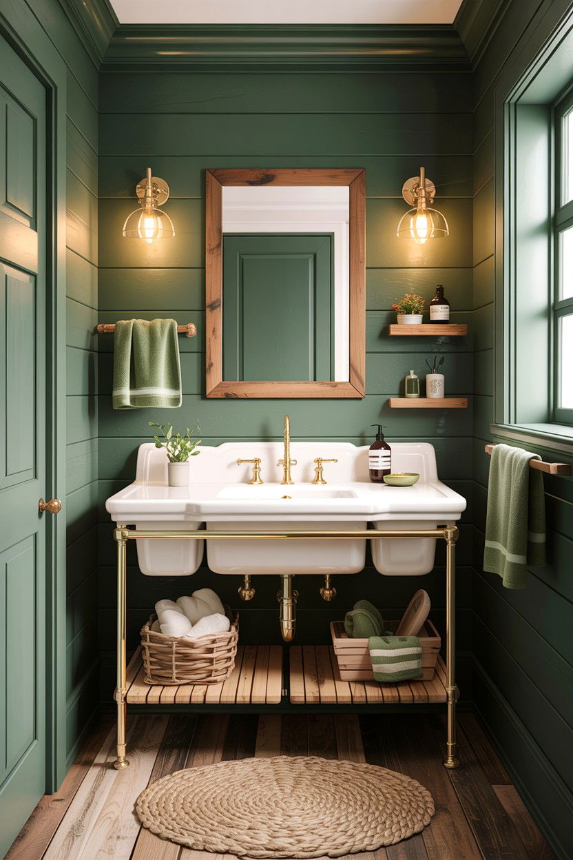Farmhouse Green Bathroom - 30 green and gold bathroom ideas