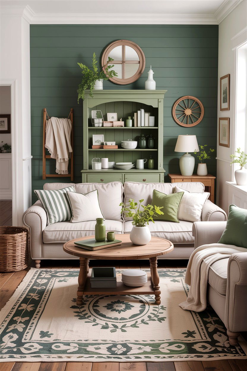 Farmhouse Green White Living Room - 30 green and white living room ideas