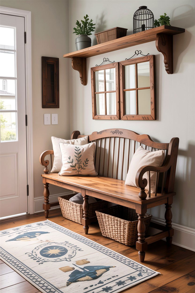 Farmhouse Hallway Bench - 30 living room farmhouse furniture ideas