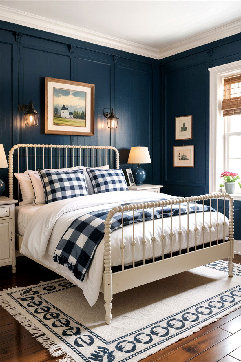Farmhouse Navy Blue Bedroom - 30 rustic blue bedroom ideas