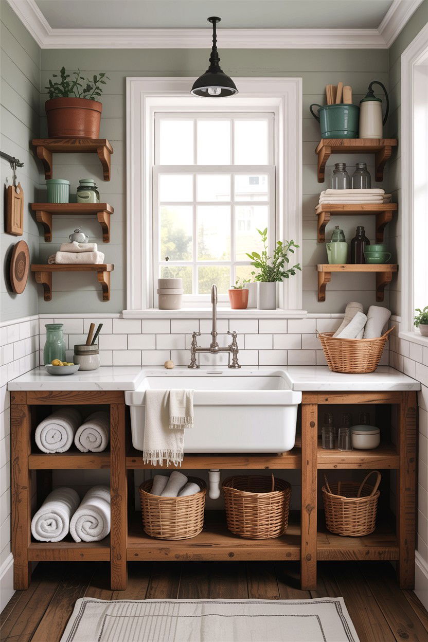Farmhouse Sink With Open Shelving - 30 farmhouse sink bathroom ideas