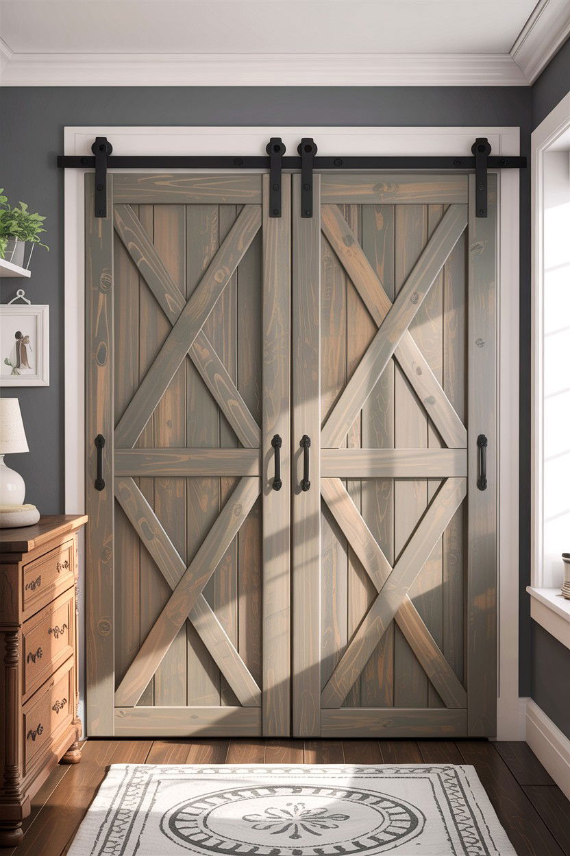 Farmhouse Sliding Closet Door - 30 rustic grey bedroom ideas